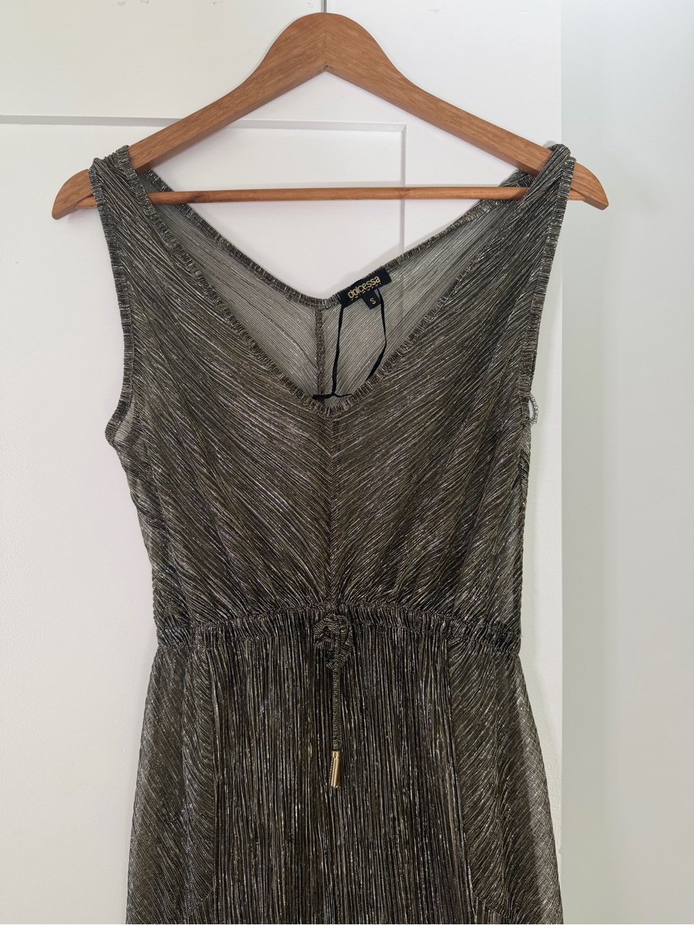 Dolcessa Black Metallic Pleated Swim Coverup Dress